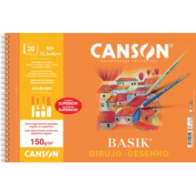 Papel técnicas secas: Blocs y láminas BLOC DE DIBUJO GUARRO-CANSON BASIK PREMIUM CON ESPIRAL LISO A3+ 150g 20h 10203170  ABT-990