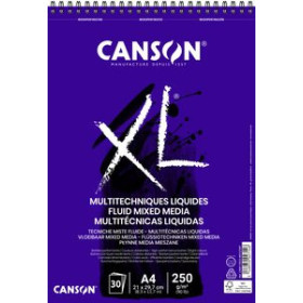 Papel técnicas húmedas: Blocs y láminas BLOC DE DIBUJO CANSON XL FLUID MIX MEDIA CON ESPIRAL LISO A4 250g 30h 10203181  ABT-N65