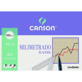 Papel técnicas secas: Blocs y láminas BLOC DE DIBUJO GUARRO-CANSON BASIK MILIMETRADO ENCOLADO A3 100g 50h 10203160  ABT-905