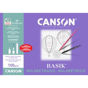 Papel técnicas secas: Blocs y láminas LAMINA GUARRO-CANSON MILIMETRADO BASIK 100g MINI-PACK de 12 A4 10203142  ABT-725