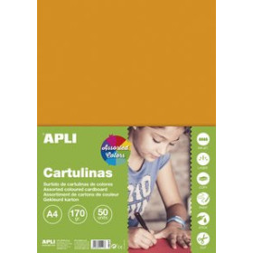Cartulinas CARTULINA A4 APLI 170gr PAQUETE DE 50 HOJAS COLORES INTENSOS SURTIDOS 62204165  612228180
