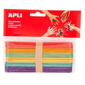 Palillos y pinzas de madera PALILLOS PLANOS APLI MADERA COLORES JUMBO 15 cm. BOLSA de 40 62404060  812487859