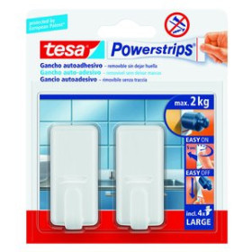 Colgadores adhesivos GANCHO GRANDE TESA POWERSTRIPS CLASICO BLANCO (2 GANCHOS-4 TIRAS) 62601163  412613857
