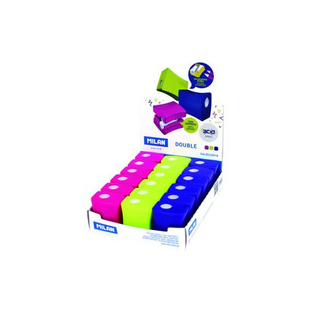 Afilalápices con depósito AFILALAPIZ MILAN DOUBLE 1 USO CON DEPOSITO SURTIDO EXPOSITOR de 18 26001535  NIL009