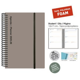 Agendas anuales AGENDA ANUAL (2025-26) SENFORT 16 MESES IKI FOAM ESPIRAL tapa PP con GOMA 155x215 S/V GRIS 30302910  6355LVGRA