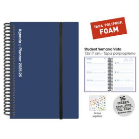 Agendas anuales AGENDA ANUAL (2025-26) SENFORT 16 MESES STUDENT FOAM ESPIRAL tapa PP con GOMA 120x170 S/V AZUL 13802202  7865100