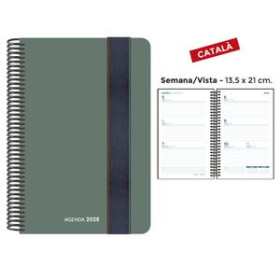 Agendas anuales AGENDA ANUAL (2026) SENFORT CATALAN FOAM ESPIRAL tapa PP con GOMA 135x210 S/V VERD 24403888  4031BALI363