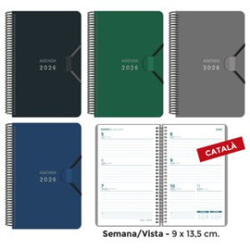 Agendas anuales AGENDA ANUAL (2026) SENFORT CATALAN MINI ESPIRAL tapa PP con GOMA 90x135 S/V ASSORTIMENT DE 4 24403898  4031SPBL