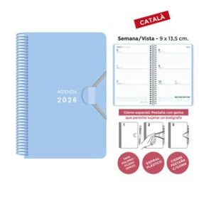 Agendas anuales AGENDA ANUAL (2026) SENFORT CATALAN MINI ESPIRAL tapa PP con GOMA 90x135 S/V BLAU PASTIS 24404902  4031SP40