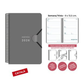 Agendas anuales AGENDA ANUAL (2026) SENFORT CATALAN MINI ESPIRAL tapa PP con GOMA 90x135 S/V GRIS 24405149  4031SP463