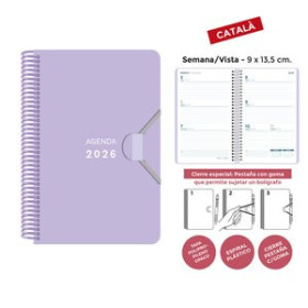 Agendas anuales AGENDA ANUAL (2026) SENFORT CATALAN MINI ESPIRAL tapa PP con GOMA 90x135 S/V LILA PASTIS 24404897  4031SP760