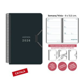 Agendas anuales AGENDA ANUAL (2026) SENFORT CATALAN MINI ESPIRAL tapa PP con GOMA 90x135 S/V NEGRE 24404895  4031SP308