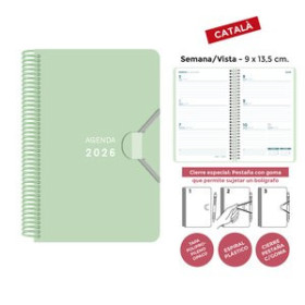 Agendas anuales AGENDA ANUAL (2026) SENFORT CATALAN MINI ESPIRAL tapa PP con GOMA 90x135 S/V VERD PASTIS 24403899  4031SPRJ