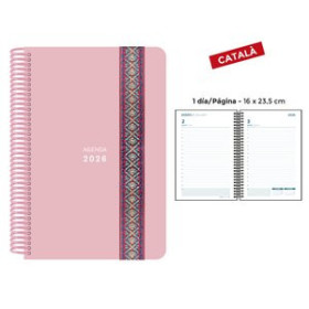 Agendas anuales AGENDA ANUAL (2026) SENFORT CATALAN PASTEL ESPIRAL tapa PP con GOMA DECORADA 160x235 D/P ROSA 24404737  97DBCR