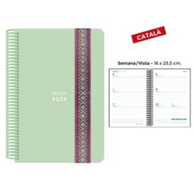 Agendas anuales AGENDA ANUAL (2026) SENFORT CATALAN PASTEL ESPIRAL tapa PP con GOMA DECORADA 160x235 S/V VERD 24406692  542BF25