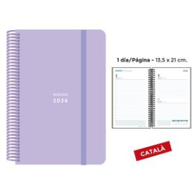 Agendas anuales AGENDA ANUAL (2026) SENFORT CATALAN PASTEL ESPIRAL tapa PP con GOMA 135x210 D/P LILA 24405353  PACK4389PTRSI710