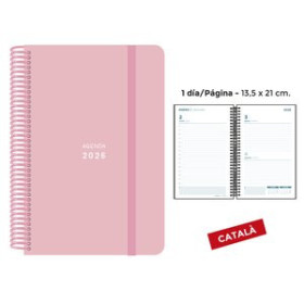Agendas anuales AGENDA ANUAL (2026) SENFORT CATALAN PASTEL ESPIRAL tapa PP con GOMA 135x210 D/P ROSA 24403942  16SNBALI600