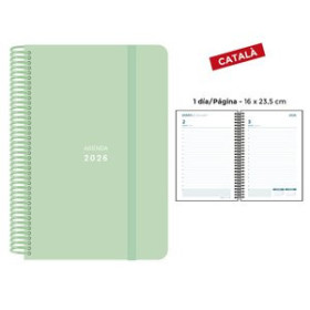 Agendas anuales AGENDA ANUAL (2026) SENFORT CATALAN PASTEL ESPIRAL tapa PP con GOMA 160x235 D/P VERD 24403953  276DSBALI350