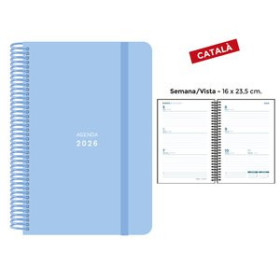 Agendas anuales AGENDA ANUAL (2026) SENFORT CATALAN PASTEL ESPIRAL tapa PP con GOMA 160x235 S/V BLAU 24405156  01CLSP840RN