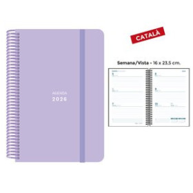 Agendas anuales AGENDA ANUAL (2026) SENFORT CATALAN PASTEL ESPIRAL tapa PP con GOMA 160x235 S/V LILA 24405981  PACK126PTNI229