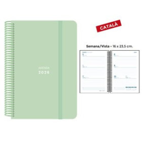 Agendas anuales AGENDA ANUAL (2026) SENFORT CATALAN PASTEL ESPIRAL tapa PP con GOMA 160x235 S/V VERD 24405147  PACK226PTNI600