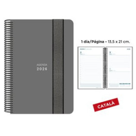 Agendas anuales AGENDA ANUAL (2026) SENFORT CATALAN UNICOLOR ESPIRAL tapa PP con GOMA 135x210 D/P GRIS 24405059  PACK226PTNI840