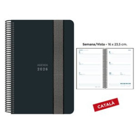 Agendas anuales AGENDA ANUAL (2026) SENFORT CATALAN UNICOLOR ESPIRAL tapa PP con GOMA 160x235 S/V NEGRE 24405967  312BM840B40RN