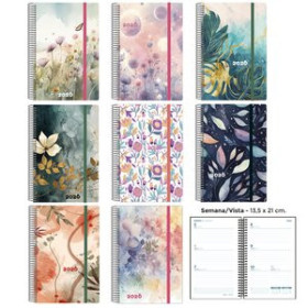 Agendas anuales AGENDA ANUAL (2026) SENFORT DECORADA ESPIRAL tapa PP con GOMA 135x210 S/V SURTIDO DE 8 24403563  27CRBALI229CB