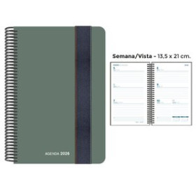 Agendas anuales AGENDA ANUAL (2026) SENFORT FOAM ESPIRAL tapa PP con GOMA 135x210 S/V VERDE 24403610  27CRBALI710CB