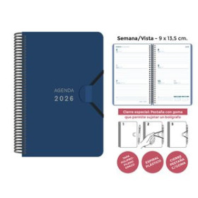Agendas anuales AGENDA ANUAL (2026) SENFORT MINI ESPIRAL tapa PP con GOMA 90x135 S/V AZUL OSCURO 24403590  27NBALI363CB