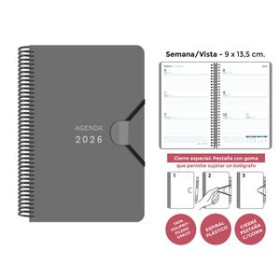 Agendas anuales AGENDA ANUAL (2026) SENFORT MINI ESPIRAL tapa PP con GOMA 90x135 S/V GRIS 24403598  27NBALI308CB