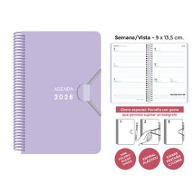 Agendas anuales AGENDA ANUAL (2026) SENFORT MINI ESPIRAL tapa PP con GOMA 90x135 S/V LILA PASTEL 24401650  27NBALI840CB