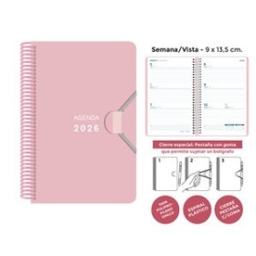 Agendas anuales AGENDA ANUAL (2026) SENFORT MINI ESPIRAL tapa PP con GOMA 90x135 S/V ROSA PASTEL 24401652  27NBALI350CB