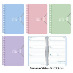 Agendas anuales AGENDA ANUAL (2026) SENFORT MINI ESPIRAL tapa PP con GOMA 90x135 S/V SURTIDO PASTEL DE 4 24403622  27NBALI456CB