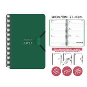 Agendas anuales AGENDA ANUAL (2026) SENFORT MINI ESPIRAL tapa PP con GOMA 90x135 S/V VERDE OSCURO 24403621  27NBALI39CB