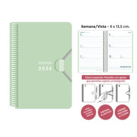 Agendas anuales AGENDA ANUAL (2026) SENFORT MINI ESPIRAL tapa PP con GOMA 90x135 S/V VERDE PASTEL 24403624  27NSPAMCB