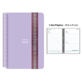 Agendas anuales AGENDA ANUAL (2026) SENFORT PASTEL ESPIRAL tapa PP con GOMA DECORADA 135x210 D/P LILA 24403628  27NSPAZMCB