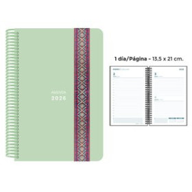 Agendas anuales AGENDA ANUAL (2026) SENFORT PASTEL ESPIRAL tapa PP con GOMA DECORADA 135x210 D/P VERDE 24403632  27NSPMOCB