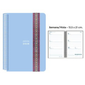 Agendas anuales AGENDA ANUAL (2026) SENFORT PASTEL ESPIRAL tapa PP con GOMA DECORADA 135x210 S/V AZUL 24403634  27NSPNACB