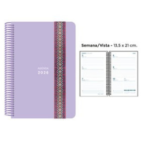 Agendas anuales AGENDA ANUAL (2026) SENFORT PASTEL ESPIRAL tapa PP con GOMA DECORADA 135x210 S/V LILA 24403636  27NSPNECB