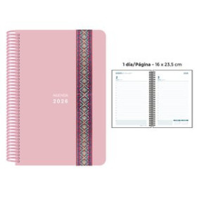 Agendas anuales AGENDA ANUAL (2026) SENFORT PASTEL ESPIRAL tapa PP con GOMA DECORADA 160x235 D/P ROSA 24403562  27CRBALI229