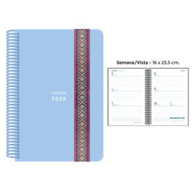 Agendas anuales AGENDA ANUAL (2026) SENFORT PASTEL ESPIRAL tapa PP con GOMA DECORADA 160x235 S/V AZUL 24403573  27CRBALI933