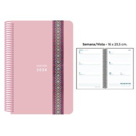 Agendas anuales AGENDA ANUAL (2026) SENFORT PASTEL ESPIRAL tapa PP con GOMA DECORADA 160x235 S/V ROSA 24403581  27CRBALI600