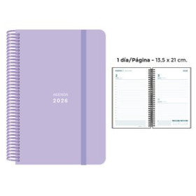 Agendas anuales AGENDA ANUAL (2026) SENFORT PASTEL ESPIRAL tapa PP con GOMA 135x210 D/P LILA 24403595  27CRBALI308