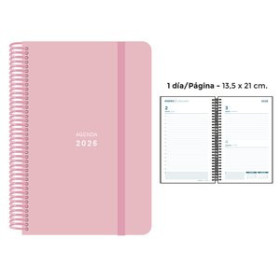 Agendas anuales AGENDA ANUAL (2026) SENFORT PASTEL ESPIRAL tapa PP con GOMA 135x210 D/P ROSA 24403599  27CRBALI840