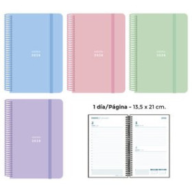Agendas anuales AGENDA ANUAL (2026) SENFORT PASTEL ESPIRAL tapa PP con GOMA 135x210 D/P SURTIDO DE 4 24403602  27CRBALI22