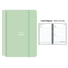 Agendas anuales AGENDA ANUAL (2026) SENFORT PASTEL ESPIRAL tapa PP con GOMA 135x210 D/P VERDE 24403606  27CRBALI350