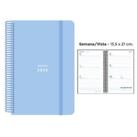 Agendas anuales AGENDA ANUAL (2026) SENFORT PASTEL ESPIRAL tapa PP con GOMA 135x210 S/V AZUL 24403609  27CRBALI710