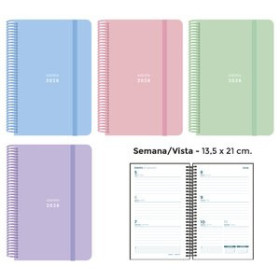 Agendas anuales AGENDA ANUAL (2026) SENFORT PASTEL ESPIRAL tapa PP con GOMA 135x210 S/V SURTIDO DE 4 24403614  27CRBALI39