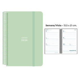 Agendas anuales AGENDA ANUAL (2026) SENFORT PASTEL ESPIRAL tapa PP con GOMA 135x210 S/V VERDE 24403560  27NBALI100